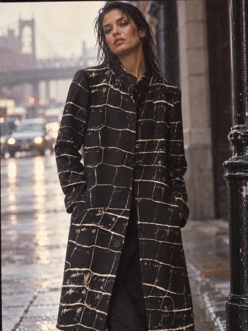 MaxMara Italy Black and Cream Patterned Women's Coat Dress